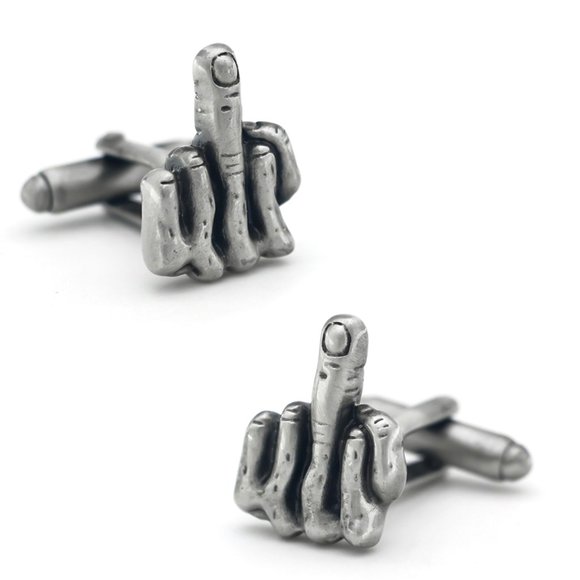 Iconic Johnny Cash flipping the Bird Gun Metal finish Cufflinks NEW - Picture 1 of 3